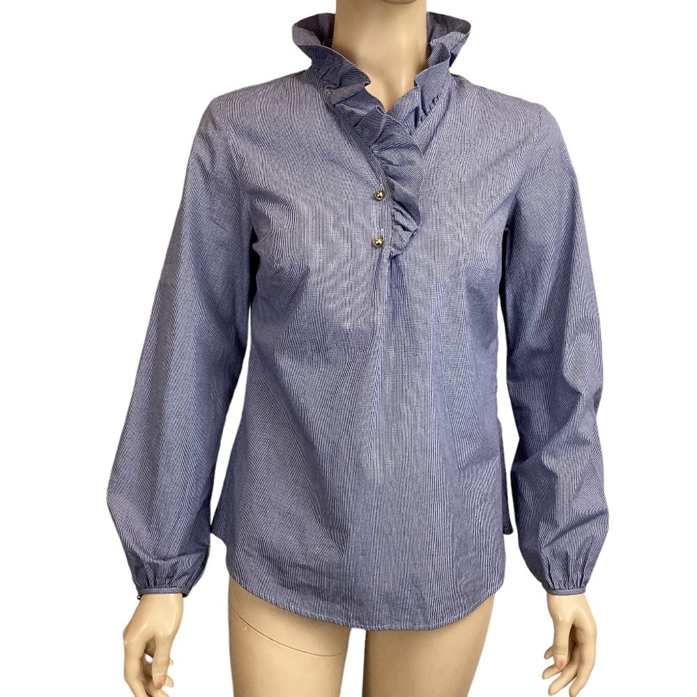 Elizabeth McKay gold button ruffled‎ shirt size 0